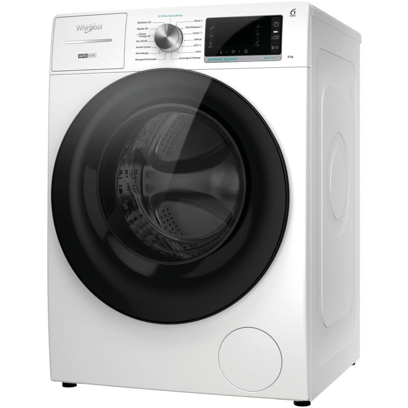 LAVE LINGE FRONTAL WHIRLPOOL POSE LIBRE 1400t 8kg 24pr 6sens 72db ABA W8W846WBFR