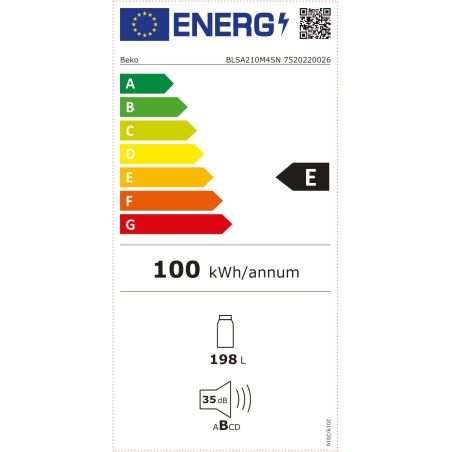 REFRIGERATEUR INTEGRE 1 PORTE BEKO MENAGER 198l Ttut H121,5l54 35db EB Gl BLSA210M4SN
