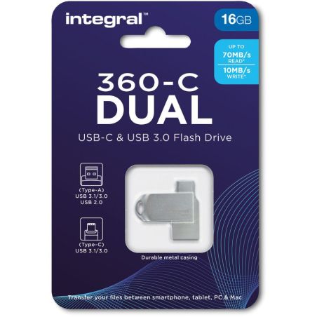 CLE USB INTEGRAL Cle 16gb Usb3 0 + Type-c Dual INFD16GB360CDL30