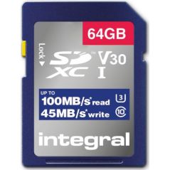 CARTE SECURE DIGITAL INTEGRAL SDXC 64GB CL10 V30 45MB INSDX64G-100V30