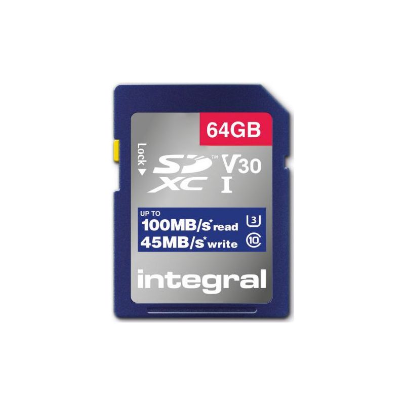 CARTE SECURE DIGITAL INTEGRAL SDXC 64GB CL10 V30 45MB INSDX64G-100V30 CARTE SECURE DIGITAL INTEGRAL SDXC 64GB CL10 V30 45MB INSDX64G-100V30