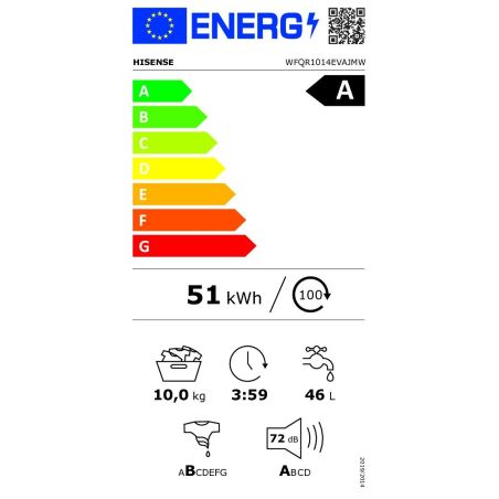 LAVE LINGE FRONTAL HISENSE 1400t 10kg 14pr Fn Vap 72db AB WFQR1014EVAJMW