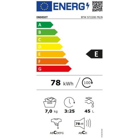 LAVE LINGE TOP INDESIT POSE LIBRE 1200t 7kg Ddif Rapidwash Digit BTWS 72200 FRN