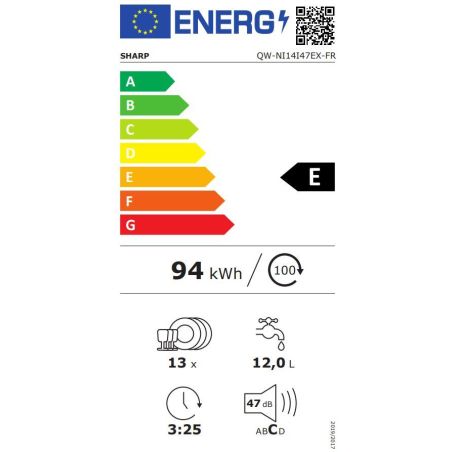 LAVE VAISSELLE TT INTEGRE 60CM SHARP 13c 5pr Ddif 47db EC QWNI14I47EX