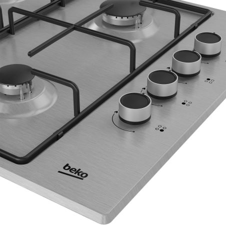 TABLE GAZ BEKO MENAGER 4gaz 60cm Cdes Lat Email Inox HIGG64123SX