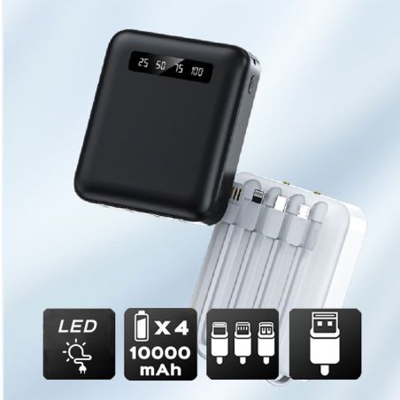 CHARGEURS EXTERNES AKASHI P-bank 10000mah 2 Usb+usb-c+li ALTPB10CABWH