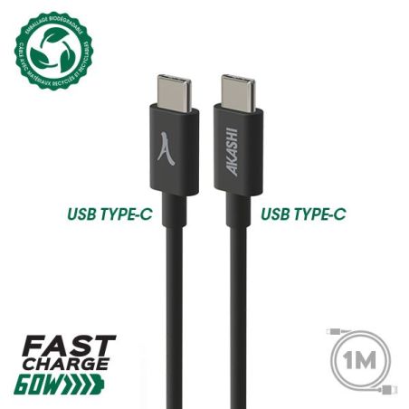 CONNECTIQUE DATA AKASHI USB-C NOIR 60W 1M USB-C RECLY ALTECOTCBLK