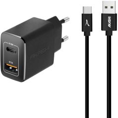 CHARGEUR SECTEUR GSM AKASHI CSECT 20W 3A USB-C+USB CAB1M ALTACQC20TCBK