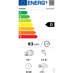 LAVE VAISSELLE 60 CM HISENSE 14c 6pr 6t Dd 46db DC Noir HS642D90B