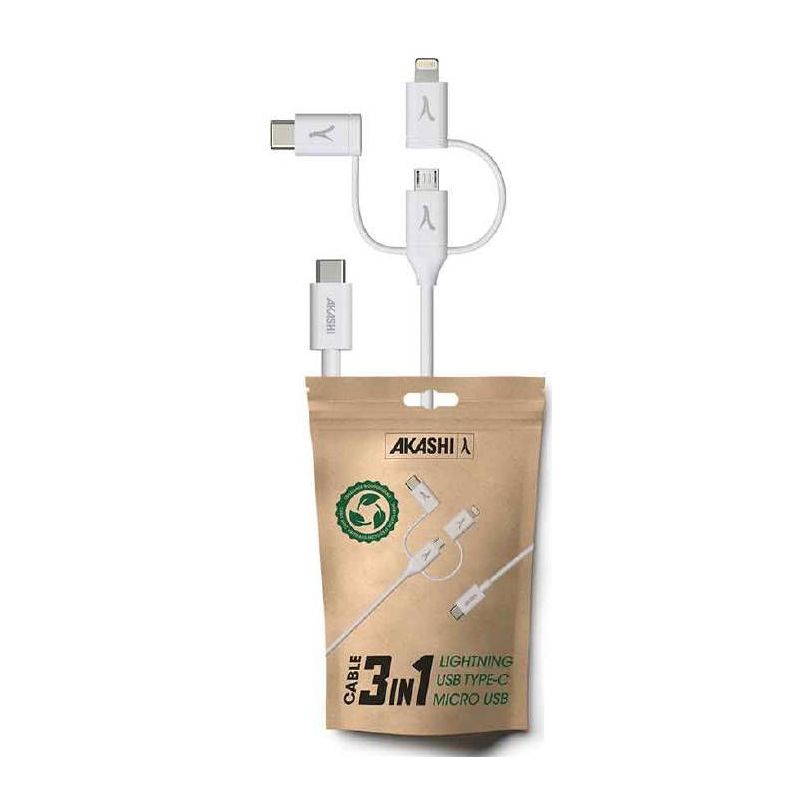 CONNECTIQUE DATA AKASHI USB-C 1M 31 TYPC+MICROUSB+LI ALTECO3IN1TC