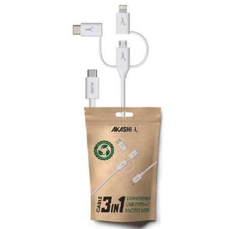 CONNECTIQUE DATA AKASHI USB-C 1M 31 TYPC+MICROUSB+LI ALTECO3IN1TC