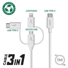 CONNECTIQUE DATA AKASHI USB-C 1M 31 TYPC+MICROUSB+LI ALTECO3IN1TC