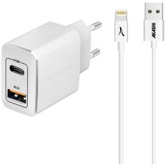 CHARGEUR SECTEUR GSM AKASHI CSECT 20W USB-C+USB CAB1M LIG ALTACQC20LITWH