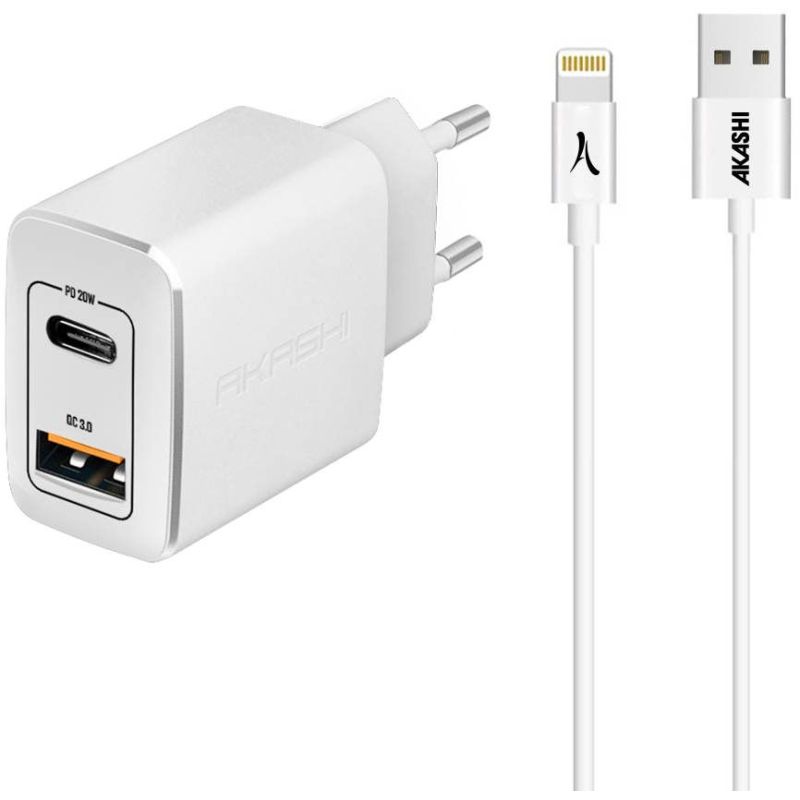 CHARGEUR SECTEUR GSM AKASHI CSECT 20W USB-C+USB CAB1M LIG ALTACQC20LITWH