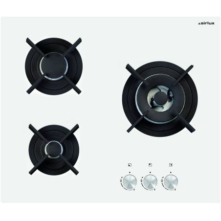 TABLE VERRE AIRLUX 3gaz 60cm Manettes Verre Blanc AV 635 HWH