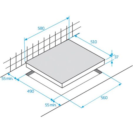 TABLE VITRO BEKO MENAGER 4rad 60cm Cdes Lat Noir HIC 64100