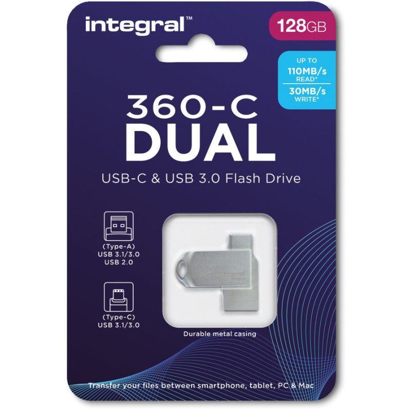 CLE USB INTEGRAL Cle 128gb Usb3 0 + Type-c Dual INFD128GB360CDL30 CLE USB INTEGRAL Cle 128gb Usb3 0 + Type-c Dual INFD128GB360CDL30