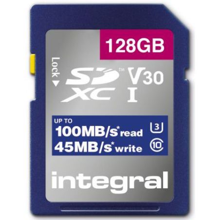 CARTE SECURE DIGITAL INTEGRAL SDXC 128GB CL10 V30 45MB INSDX128G-100V30
