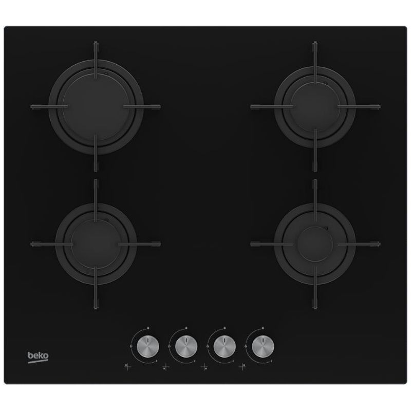 TABLE VERRE BEKO MENAGER 4gaz 60cm Manettes Noir HILG 64221 S