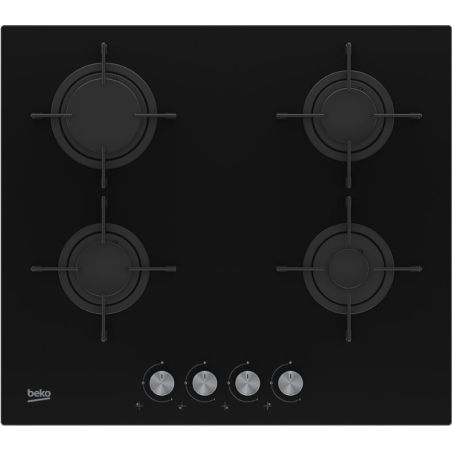 TABLE VERRE BEKO MENAGER 4gaz 60cm Manettes Noir HILG 64221 S