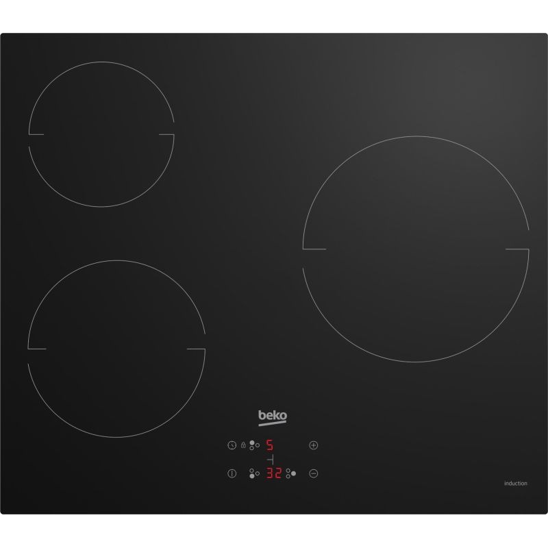 TABLE A INDUCTION BEKO MENAGER 3ind 60cm 5,9kw Cdes Sens Noir HII 63400 MT
