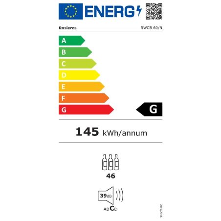 CAVE A VIN INTEGREE ROSIERES ENCASTRABLE 46bts 2zones H81,3 39db GC Pte RWCB60N