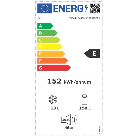 REFRIGERATEUR INTEGRE 1 PORTE BEKO MENAGER 175l 156+19 H121,5l54 4* 35db BSSA210K4SN