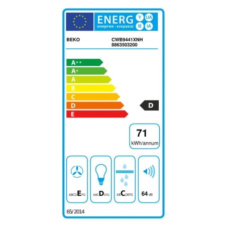 HOTTE DECOR BEKO MENAGER Pyram 90cm 400m3 64db D Inox CWB 9441 XNH